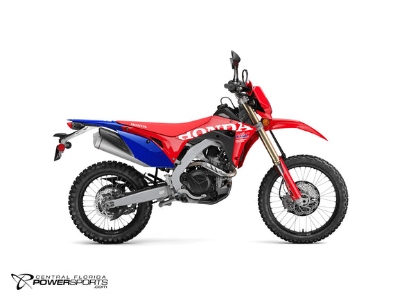 2027 Honda CRF450RL in Red, side view.