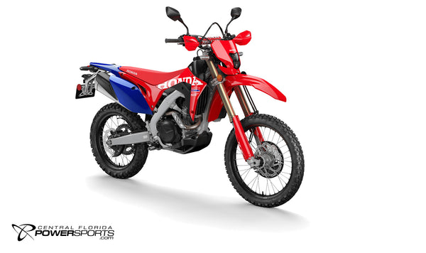 2027 Honda CRF450RL in Red, three-quarter view.