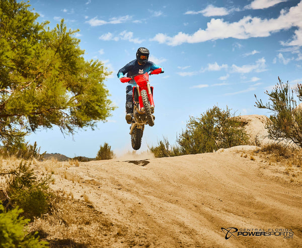 2027 Honda CRF450RX in Red, detail view.