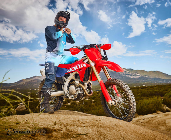 2027 Honda CRF450RX in Red, detail view.