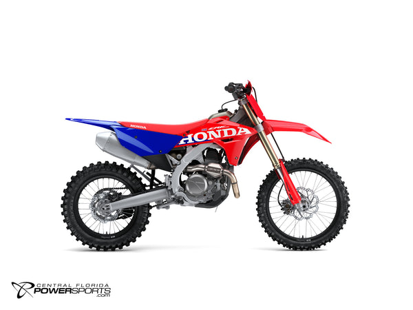 2027 Honda CRF450RX in Red, side view.