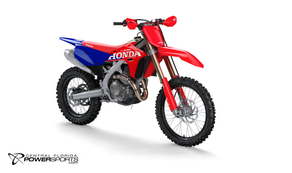 2027 Honda CRF450RX in Red, three-quarter view.