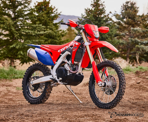2027 Honda CRF450X in Red, detail view.