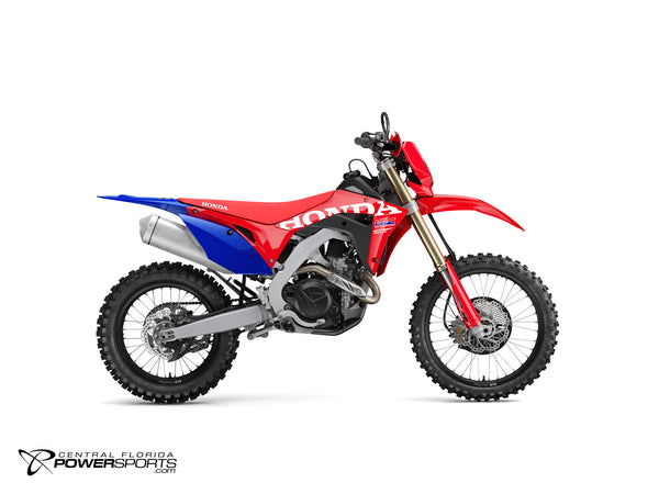 2027 Honda CRF450X in Red, side view.