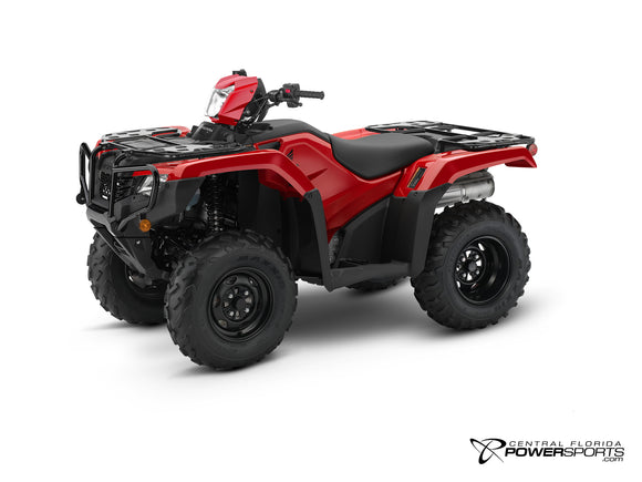 2027 Honda FourTrax Foreman 4x4 EPS in Hero Red, three-quarter view.