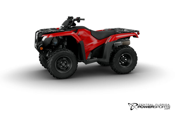2027 Honda FourTrax Rancher 4x4 Automatic DCT EPS in Hero Red, three-quarter view.
