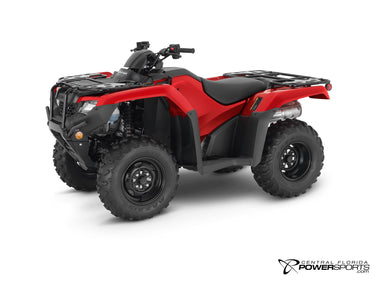 2027 Honda FourTrax Rancher 4x4 Automatic DCT EPS in Hero Red, three-quarter view.