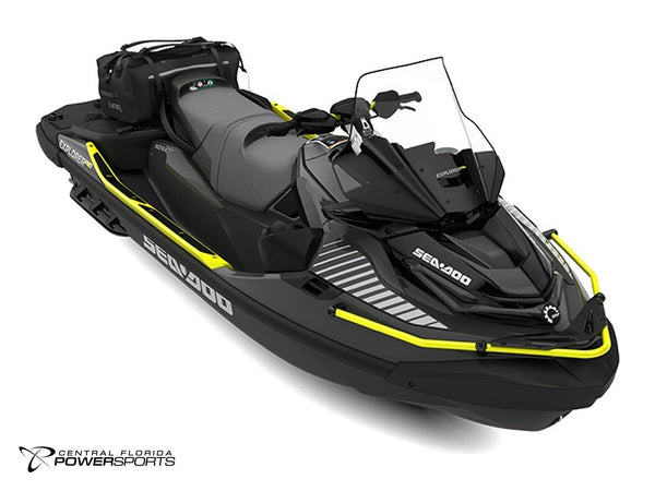2027 Sea-Doo Explorer Pro 170 three-quarter front view in Iceland Grey | Central Florida PowerSports Kissimmee