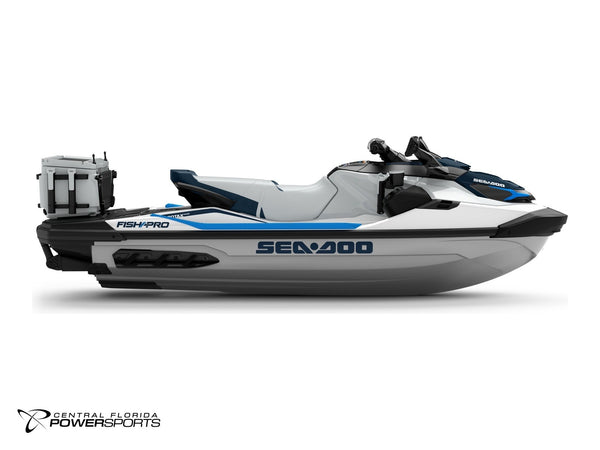 2027 Sea-Doo FishPro Sport 170 right side profile in White & Gulfstream Blue | Central Florida PowerSports Kissimmee
