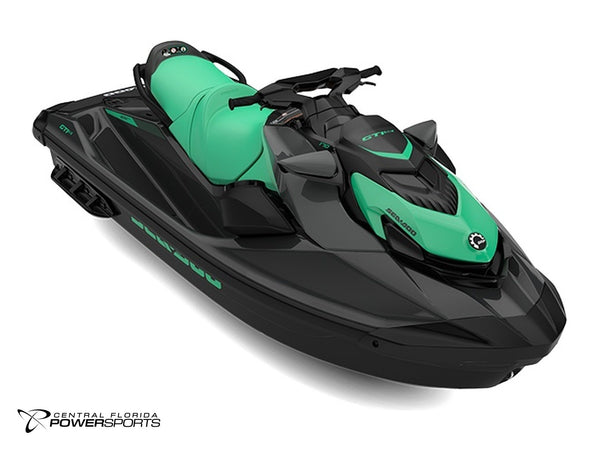 2027 Sea-Doo GTI SE 170 three-quarter front view in Laguna Green & Eclipse Black | Central Florida PowerSports Kissimmee