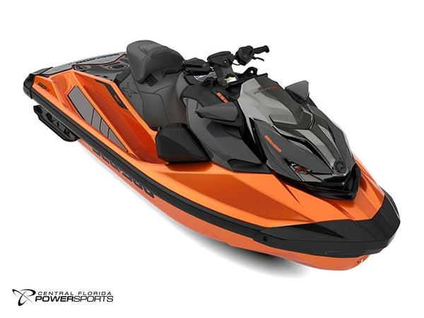 2027 Sea-Doo RXP-X 350 three-quarter front view in Solar Orange Metallic | Central Florida PowerSports Kissimmee