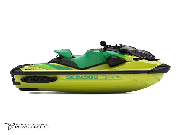 2027 Sea-Doo RXP-X Senna 350 right side profile in Racing Yellow & Amazon Green | Central Florida PowerSports Kissimmee