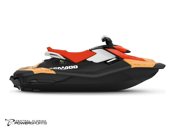 2027 Sea-Doo Spark for 2 right side profile in Sunrise Orange & Dragon Red | Central Florida PowerSports Kissimmee