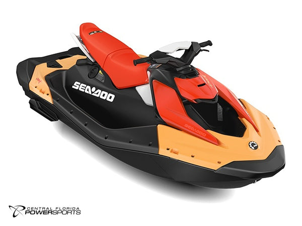 2027 Sea-Doo Spark for 3 three-quarter front view in Sunrise Orange & Dragon Red | Central Florida PowerSports Kissimmee