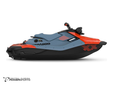 2027 Sea-Doo Spark X Trixx for 1 right side profile in Blue Mist & Coral Blast | Central Florida PowerSports Kissimmee