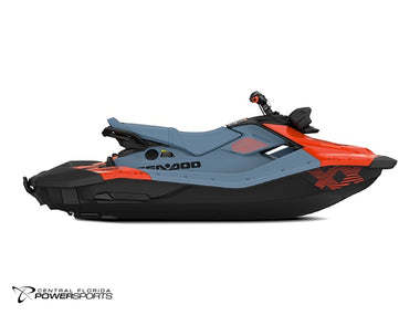 2027 Sea-Doo Spark X Trixx for 3 right side profile in Blue Mist & Coral Blast | Central Florida PowerSports Kissimmee
