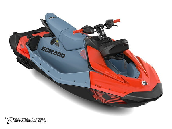 2027 Sea-Doo Spark X Trixx for 3 three-quarter front view in Blue Mist & Coral Blast | Central Florida PowerSports Kissimmee