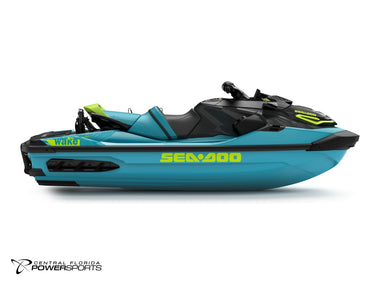 2027 Sea-Doo Wake Pro 230 right side profile in Teal Blue & Manta Green | Central Florida PowerSports Kissimmee