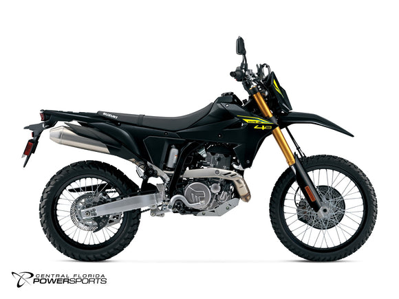 2027 Suzuki DR-Z4S+ in Solid Black - side profile studio photo, facing right