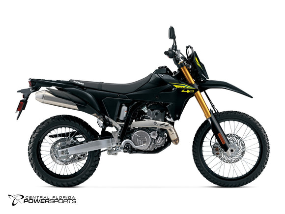 2027 Suzuki DR-Z4S in Solid Black - side profile studio photo, facing right