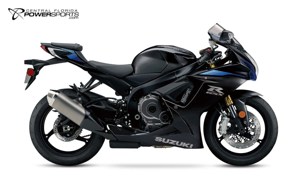 2027 Suzuki GSX-R750 in Metallic Matte Black No. 2, side view.