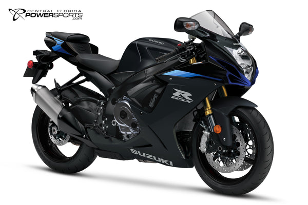 2027 Suzuki GSX-R750 in Metallic Matte Black No. 2, three-quarter view.