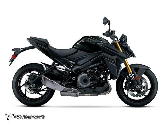 2027 Suzuki GSX-S1000 in Glass Sparkle Black - side profile studio photo, facing right