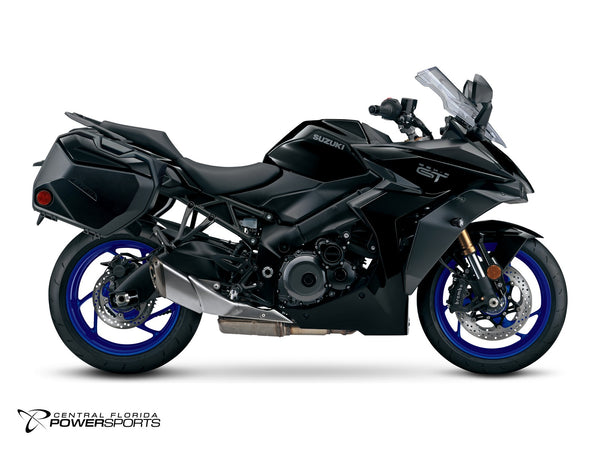 2027 Suzuki GSX-S1000GT+ in Glass Sparkle Black - side profile studio photo, facing right
