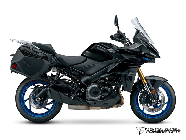 2027 Suzuki GSX-S1000GX+ in Glass Sparkle Black - side profile studio photo, facing right