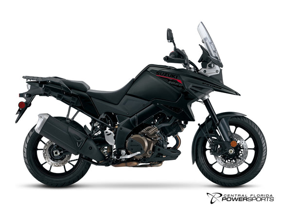 2027 Suzuki V-Strom 1050 in Metallic Matte Black No.2 - side profile studio photo, facing right