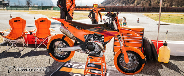 2027 KTM 450 SMR in Orange - riding action
